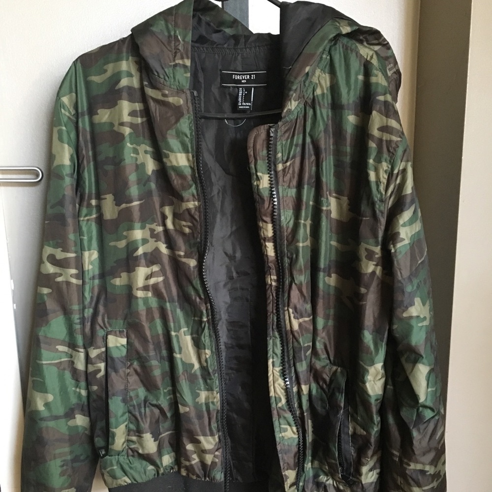 CAMO bomber zip jacket with hood